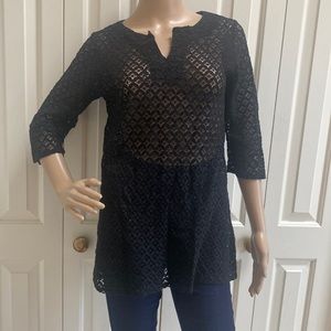 Laundry by Shelli Segal Los Angeles Womens L Sheer Cut Out Blouse. V Neck. 3/4